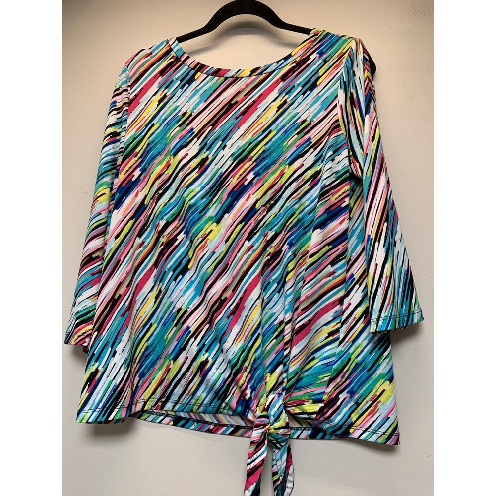 Rafaella Studio Top Womens Medium Multicolor Excellent Tie Front Abstract‎ Knit